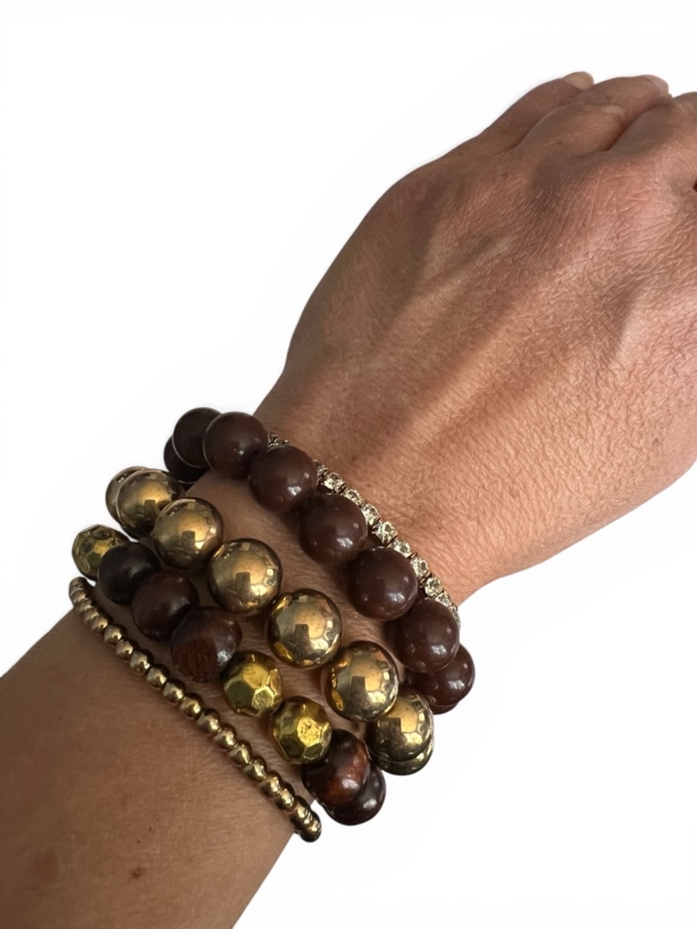 Olive Green Lined Notebook Gold and Dark Brown Beaded Stretch Bracelet